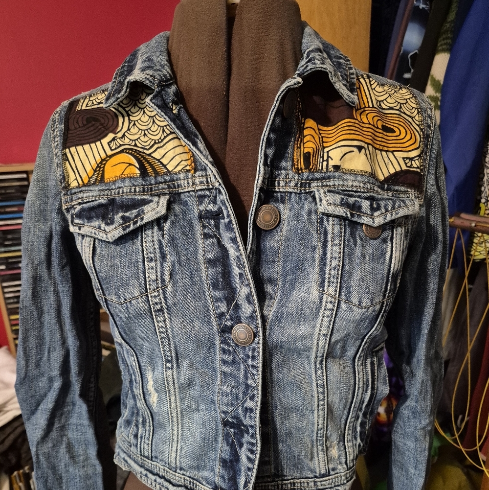 Upcycled American Eagle Jean Jacket With Colorful Accents